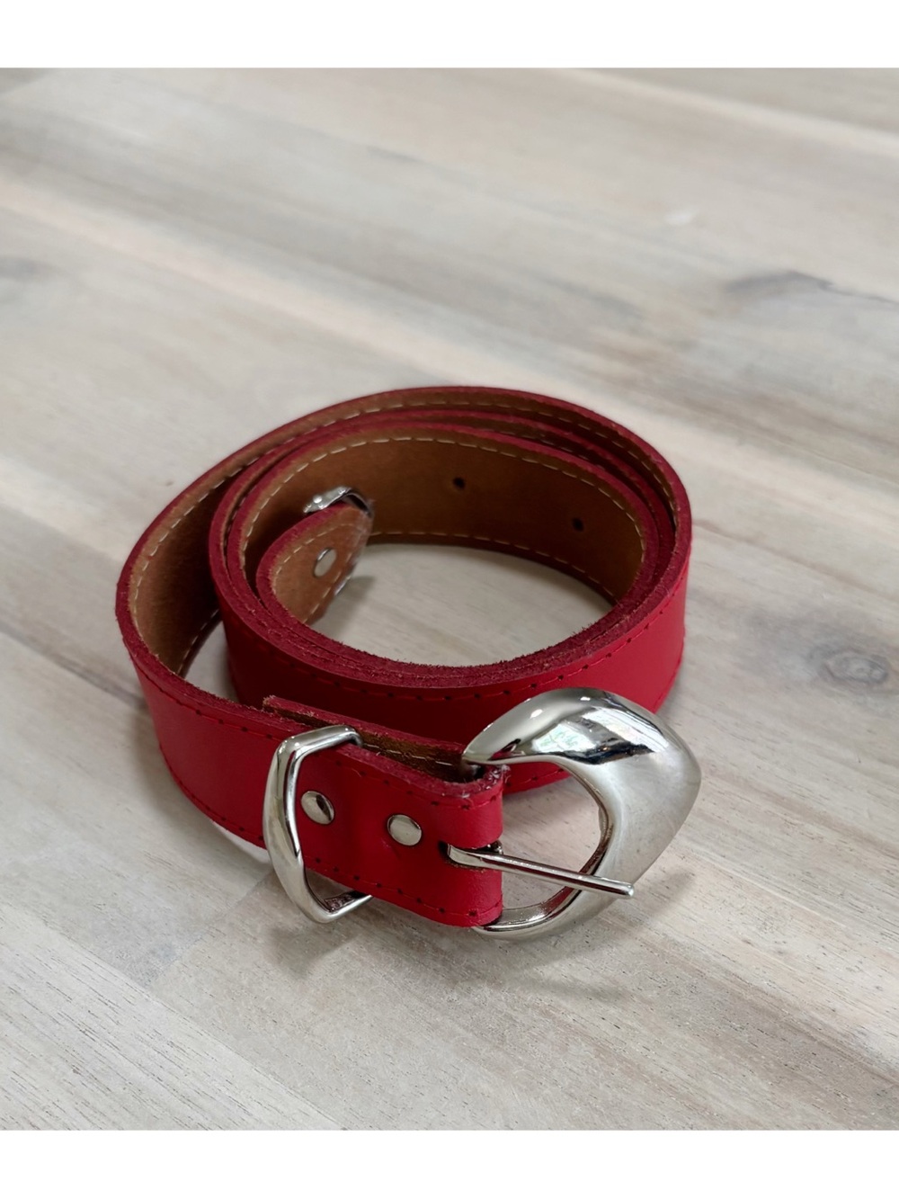 Vintage Genuine Leather Red Belt Silver Hardware Size Small